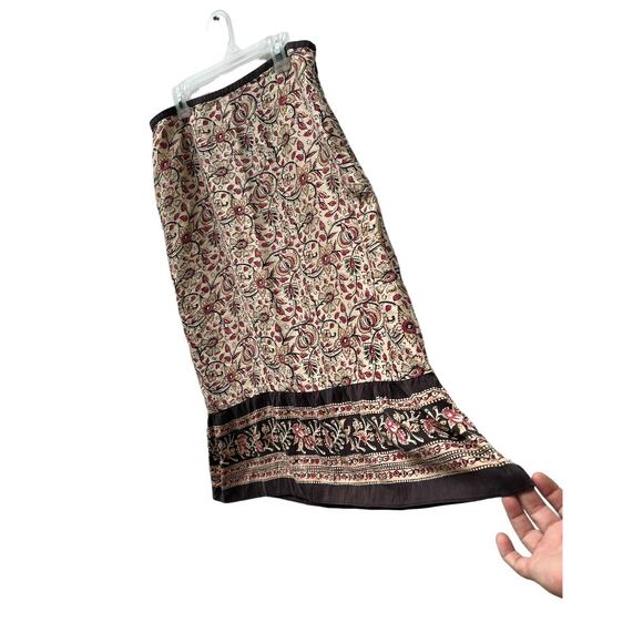 Ann Taylor Loft 100% Silk Size 12 30”Paisley Floral Ruffle Boho Midi Pink Brown - Picture 4 of 14